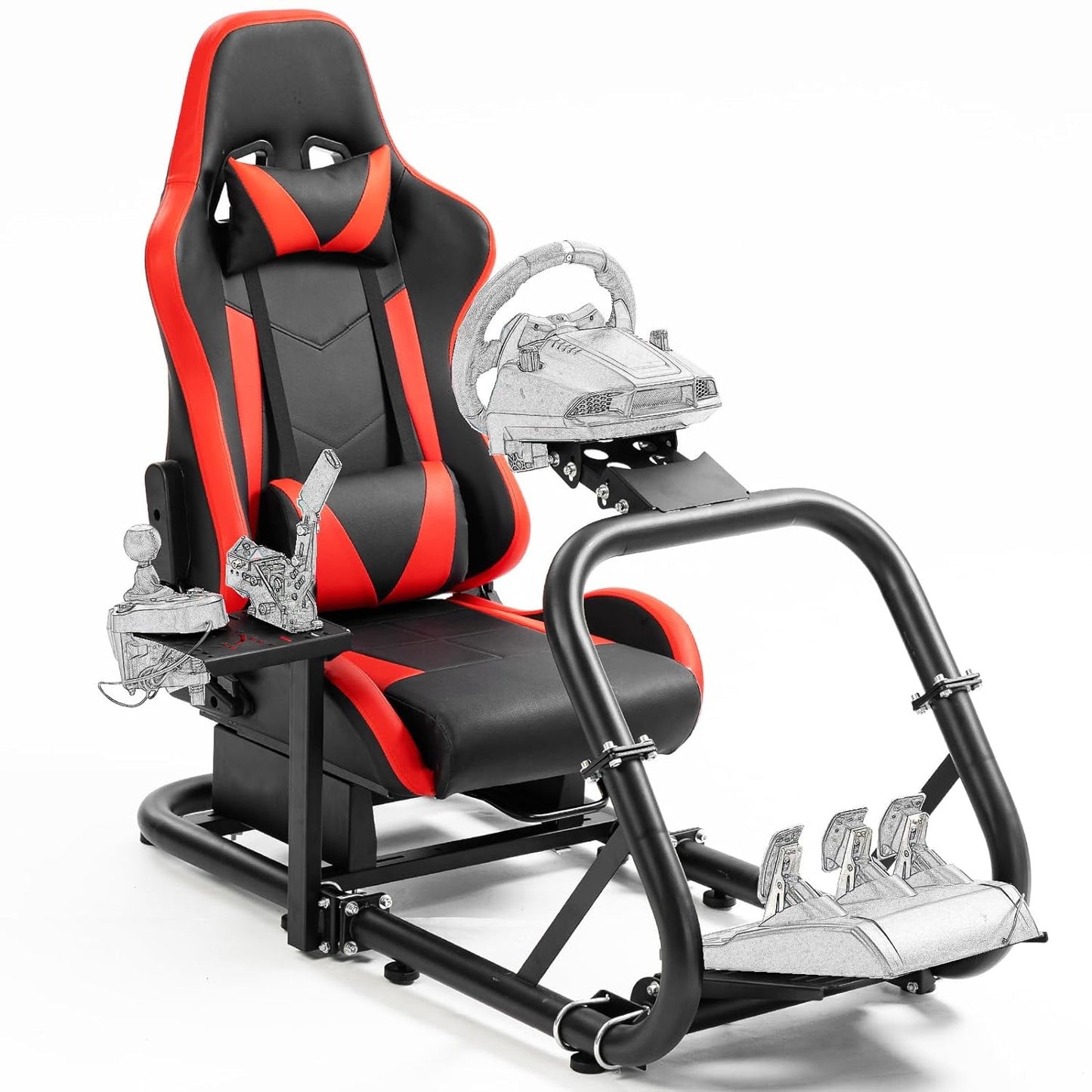 Supllueer Racing Simulator Cockpit Stand with Red Seat Fits Logitech G29 G923