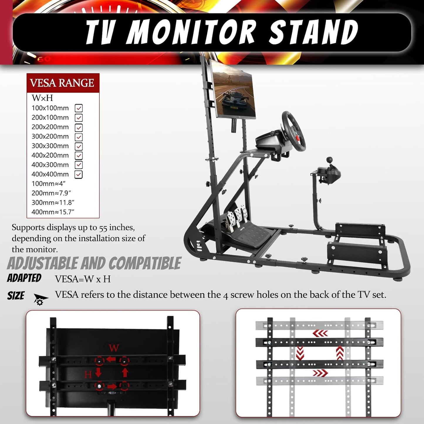 Supllueer G29 Racing Simulator Cockpit Stand with TV Stand Fit Logitech G923