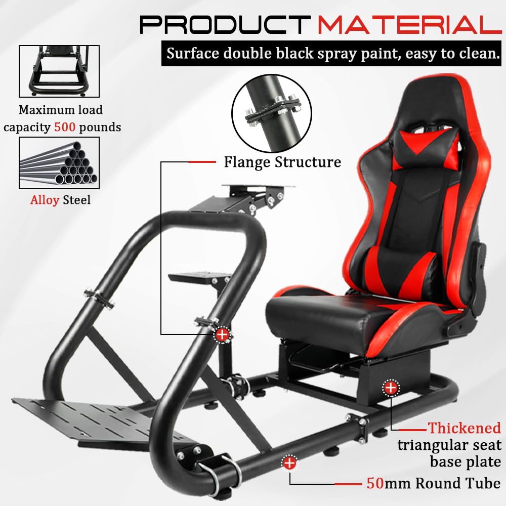 Supllueer Racing Simulator Cockpit Stand with Red Seat Fits Logitech G29 G923