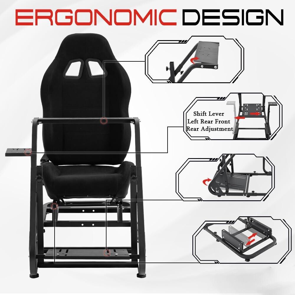 Supllueer Racing Simulator Cockpit Stand with Black Seat Fits Logitech G29 G920