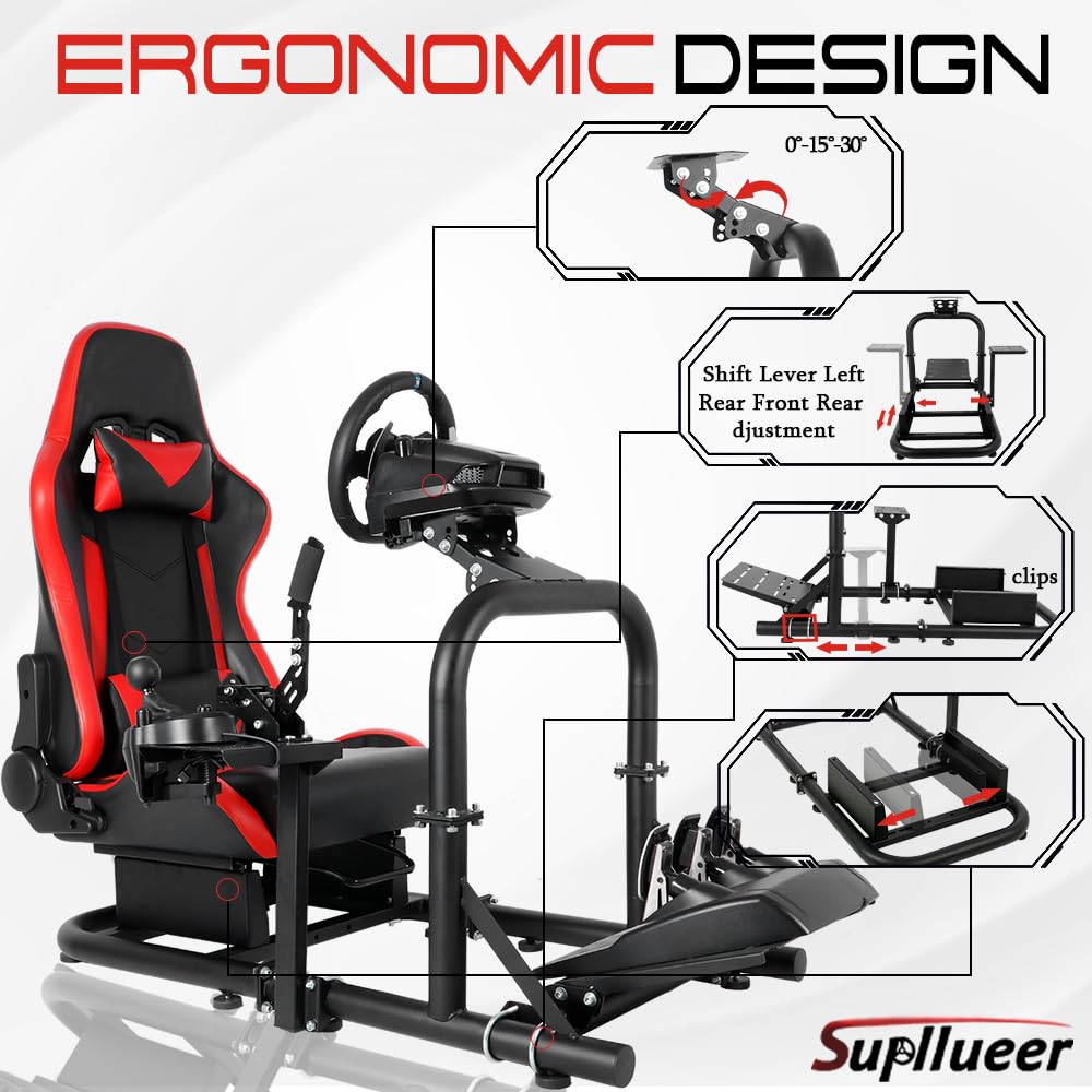 Supllueer Racing Simulator Cockpit Stand with Racing Seat fit Logitech G920 G29