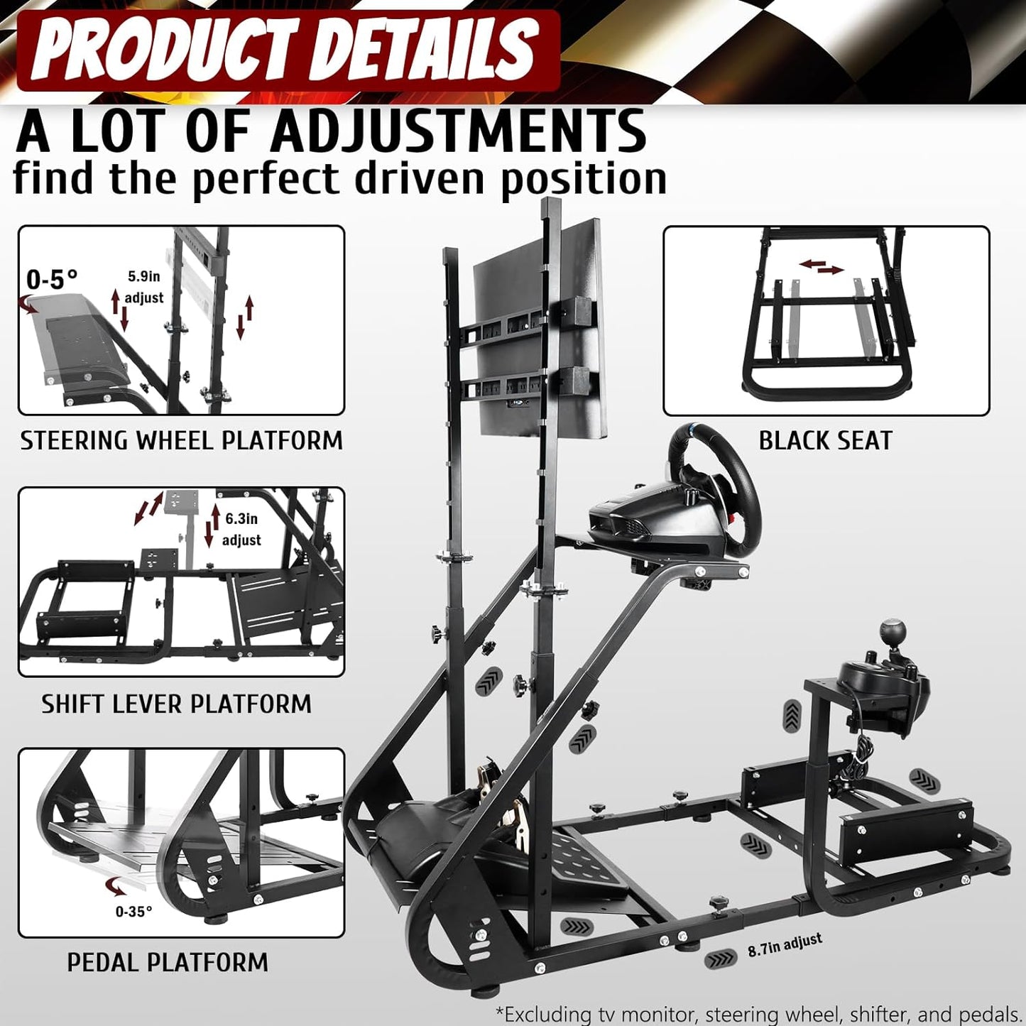 Supllueer G29 Racing Simulator Cockpit Stand with TV Stand Fit Logitech G923