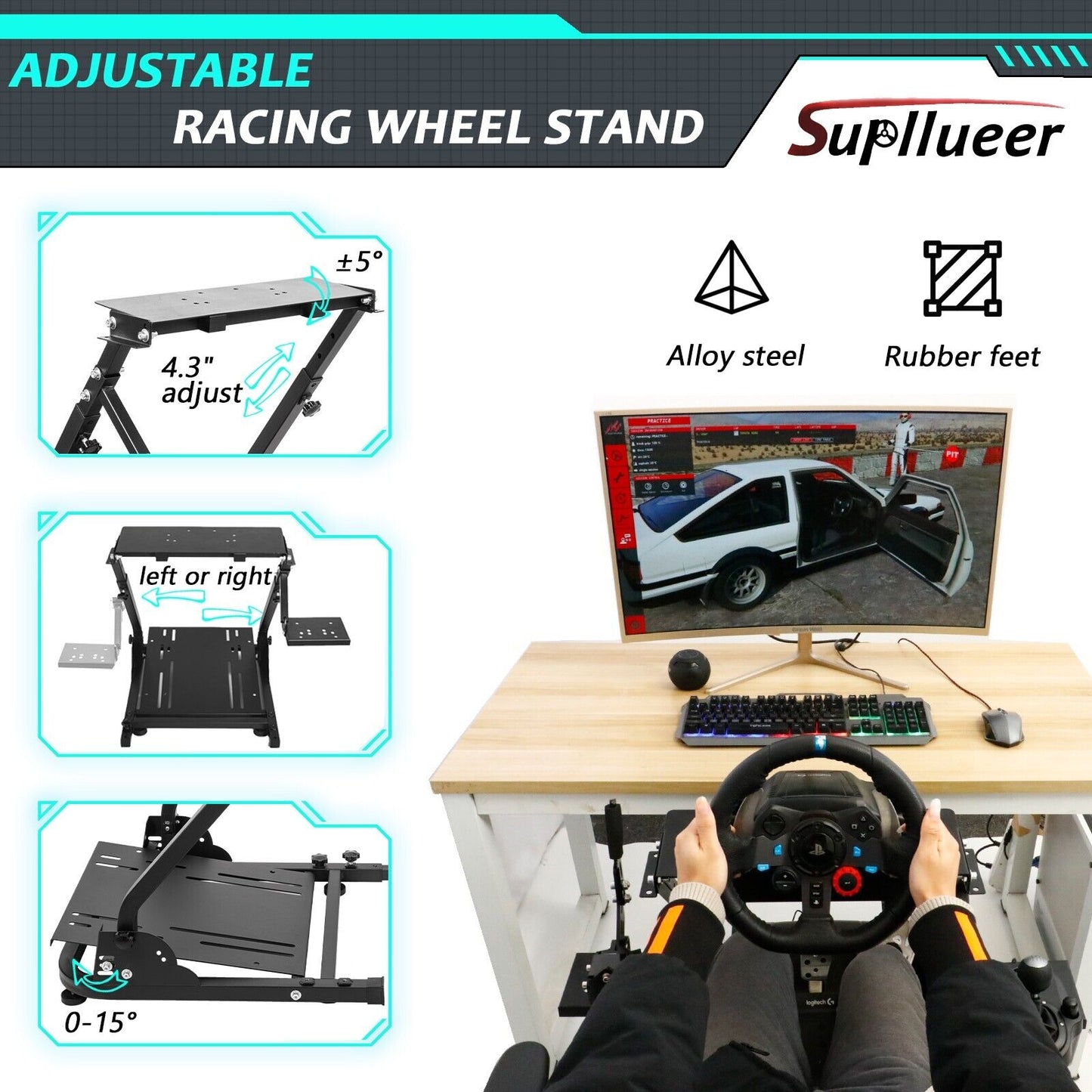 Supllueer Racing Steering Wheel Stand Fits for Logitech G920 G29 G923