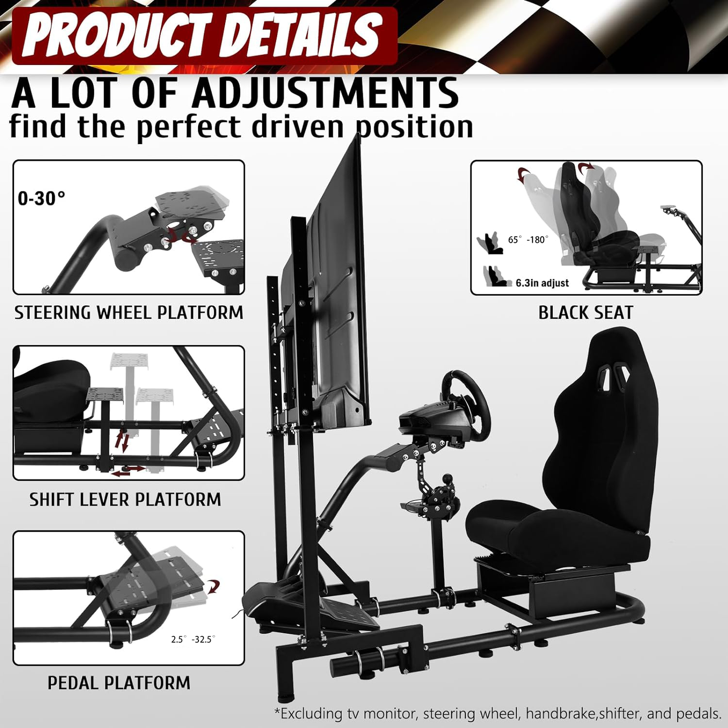 Supllueer Racing Simulator Cockpit Stand Adjustable fit Logitech G923 G29 G920