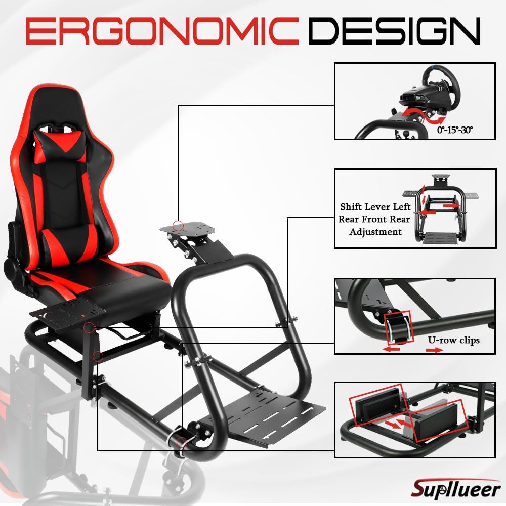 Supllueer Racing Simulator Cockpit Stand with Red Seat Fits Logitech G29 G923