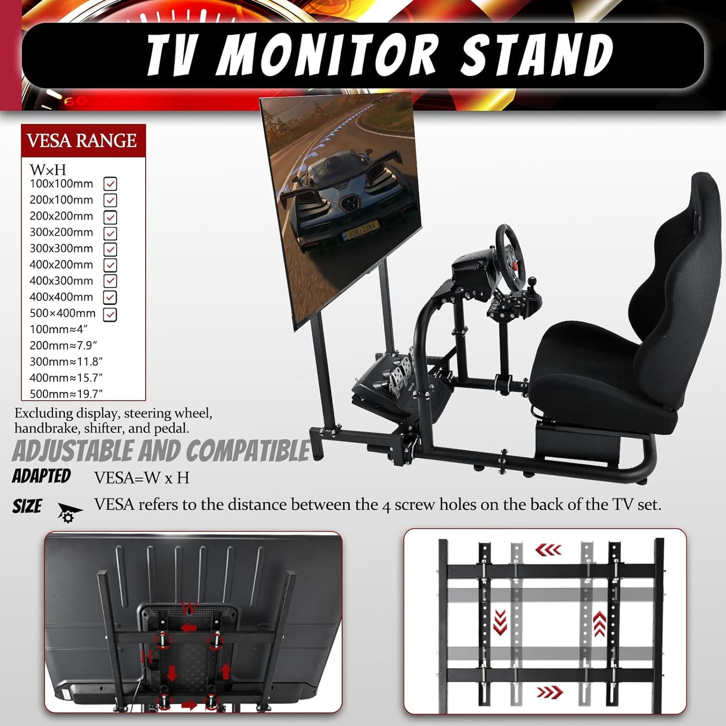 Supllueer Racing Simulator Cockpit with Seat and Monitor Mount Fit Logitech G920 G923