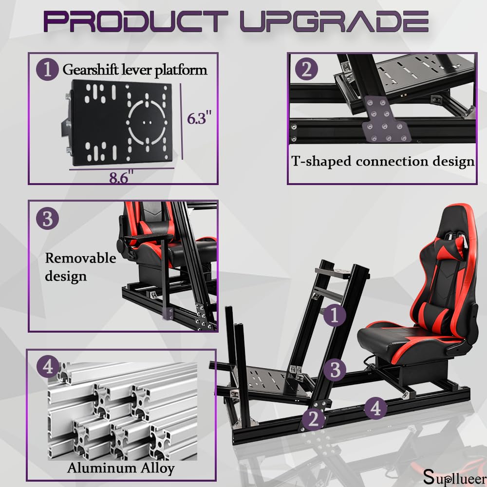 Supllueer Racing Simulator Cockpit with Red Racing Seat Fit Logitech G29 G920