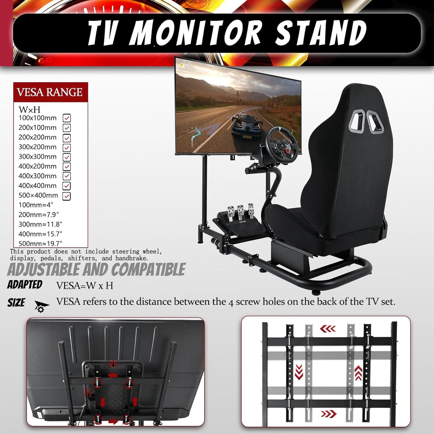 Supllueer Racing Simulator Cockpit Stand Adjustable fit Logitech G923 G29 G920