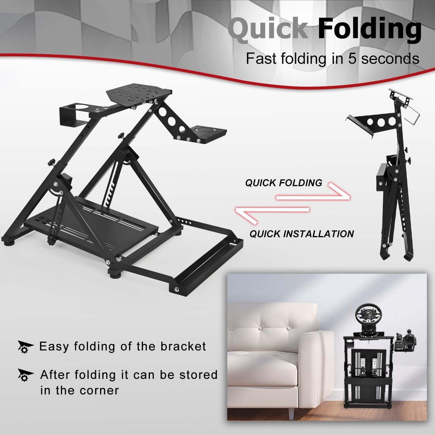 Supllueer Steering Wheel Stand with Card Slot X-Frame fit for Logitech Thrustmaster Fanatec