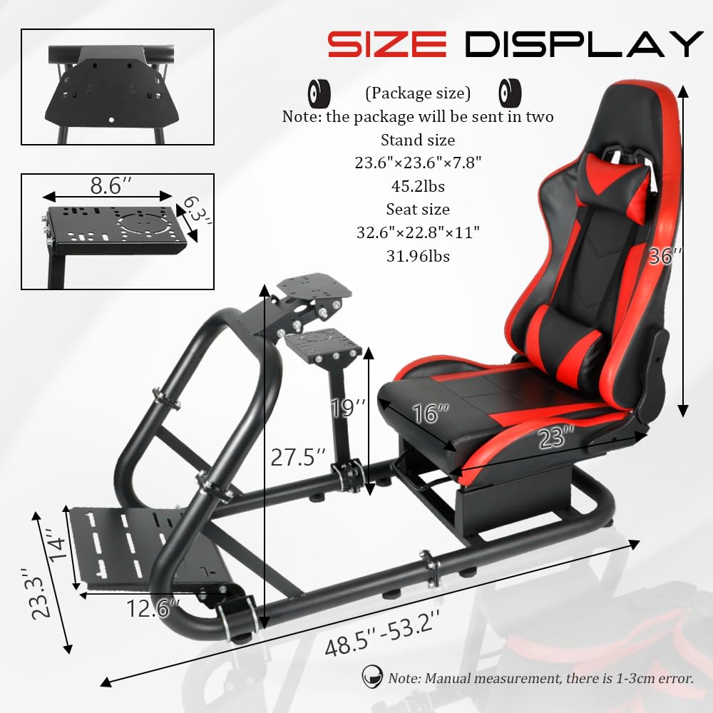Supllueer Racing Simulator Cockpit Stand with Red Seat Fits Logitech G29 G923