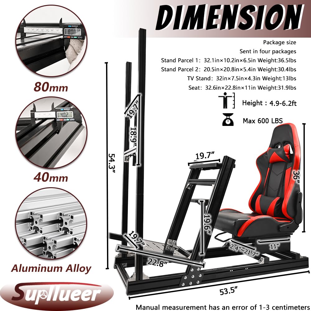 Supllueer Racing F1 Simulator Cockpit with Monitor Stand Racing Seat Fit Logitech