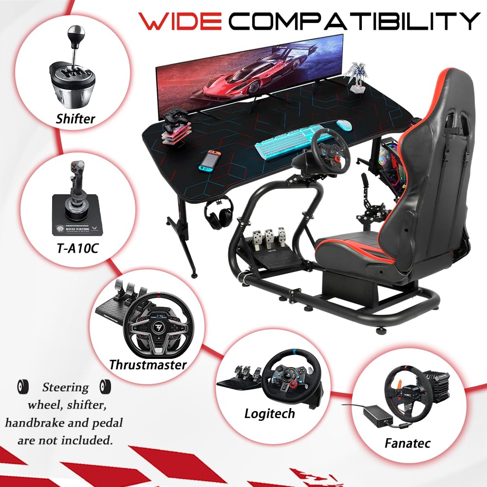 Supllueer Racing Simulator Cockpit Stand with Red Seat Fits Logitech G29 G923