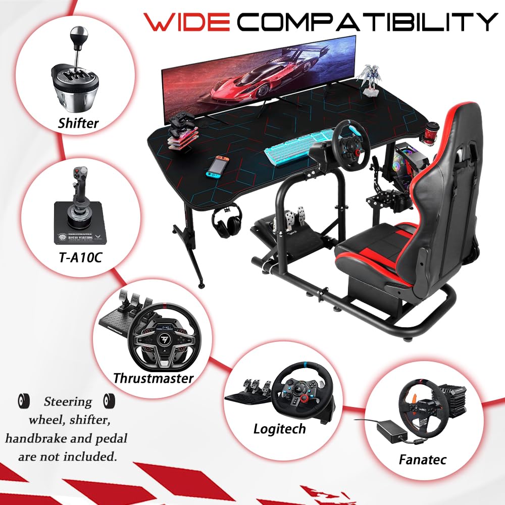 Supllueer Racing Simulator Cockpit Stand with Racing Seat fit Logitech G920 G29