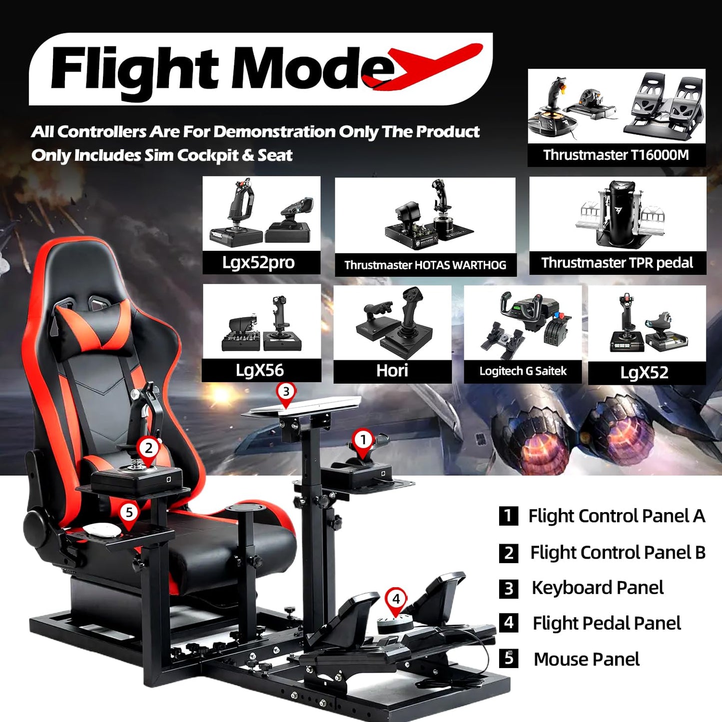 Supllueer Flight Racing Simulation Cockpit with Red Seat fit Logitech G29 X52