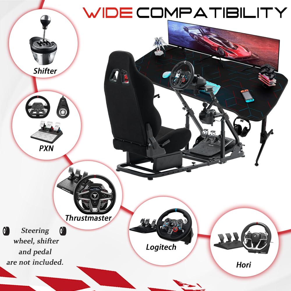 Supllueer G29 Racing Simulator Cockpit with Black Seat Fit Logitech G923 G920