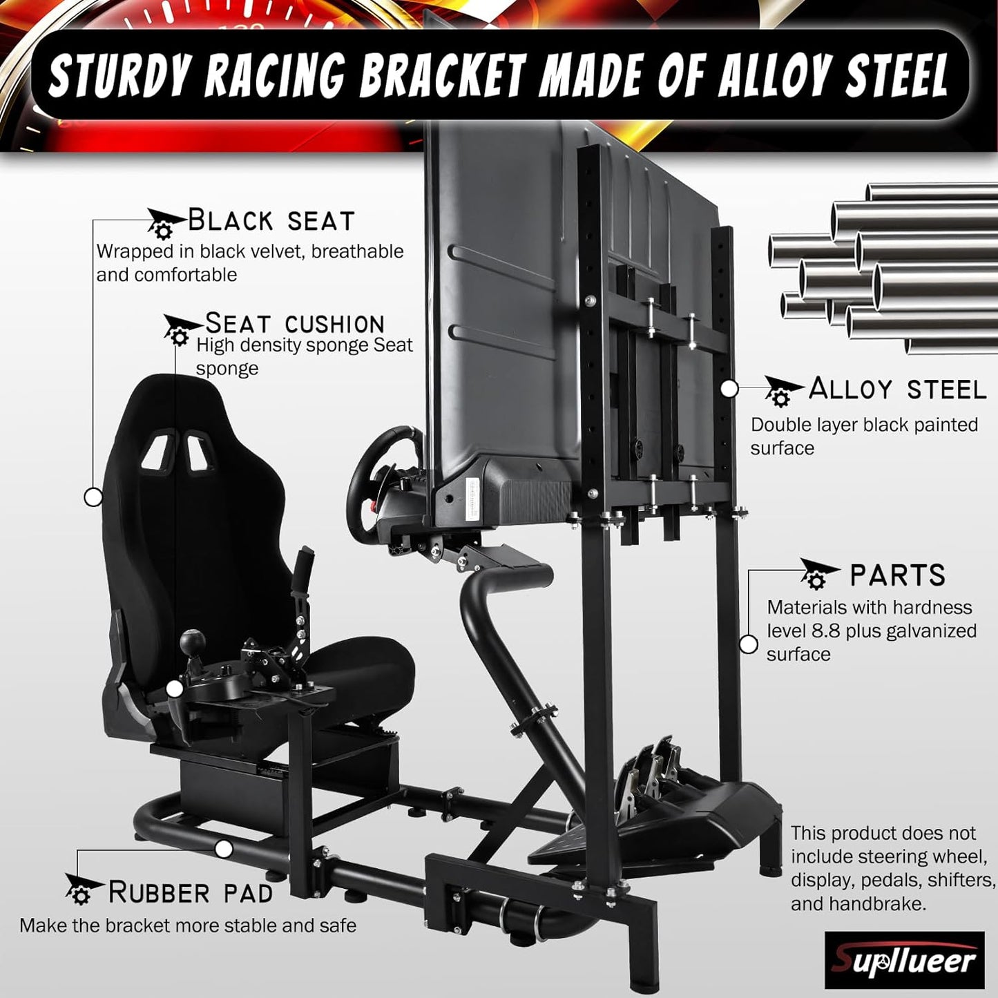 Supllueer Racing Simulator Cockpit Stand Adjustable fit Logitech G923 G29 G920