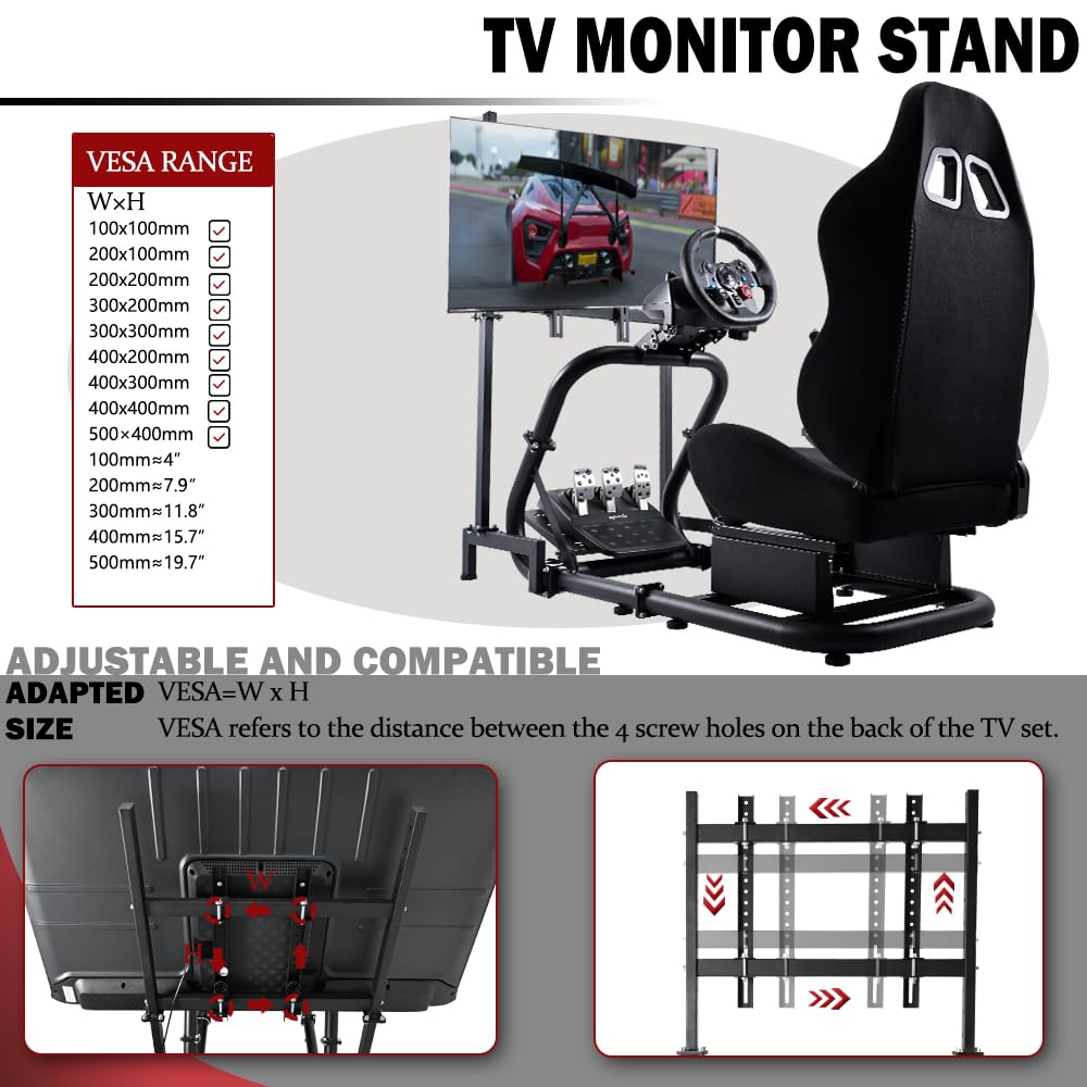 Supllueer Racing Sim Cockpit with Seat & Monitor Stand Fit Logitech G920 G923