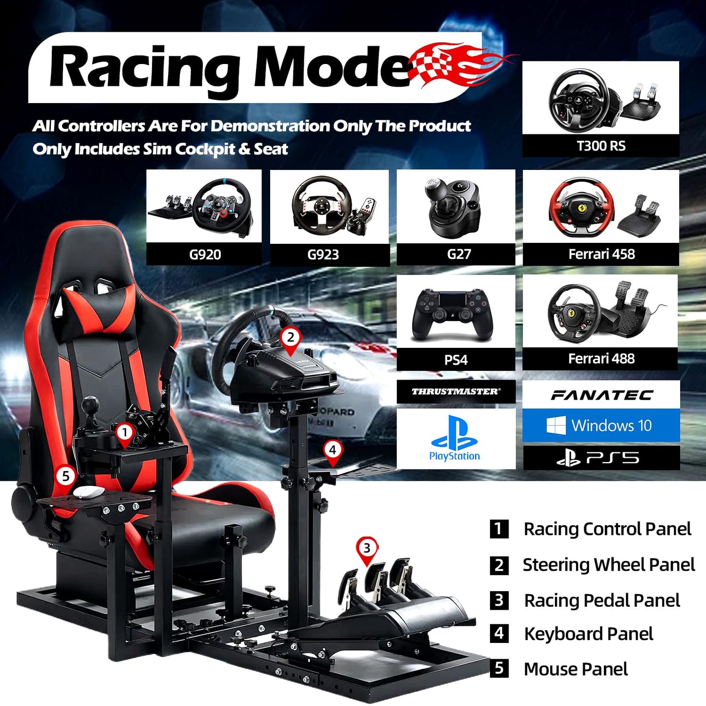 Supllueer Flight Racing Simulation Cockpit with Red Seat fit Logitech G29 X52