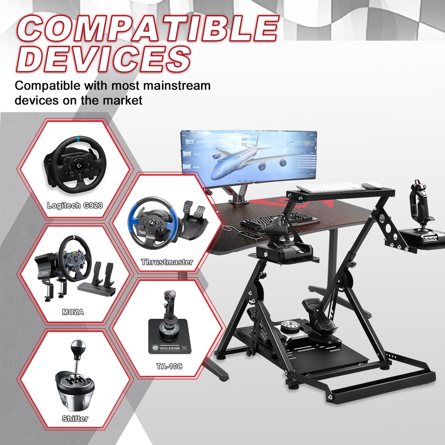 Supllueer Flight Simulator Cockpit "X" FRAME Fit Logitech G923 G29 Thrustmaster