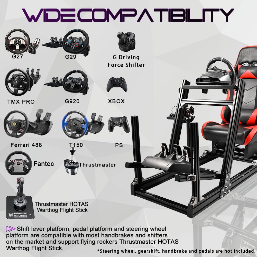 Supllueer Racing Simulator Cockpit with Red Racing Seat Fit Logitech G29 G920