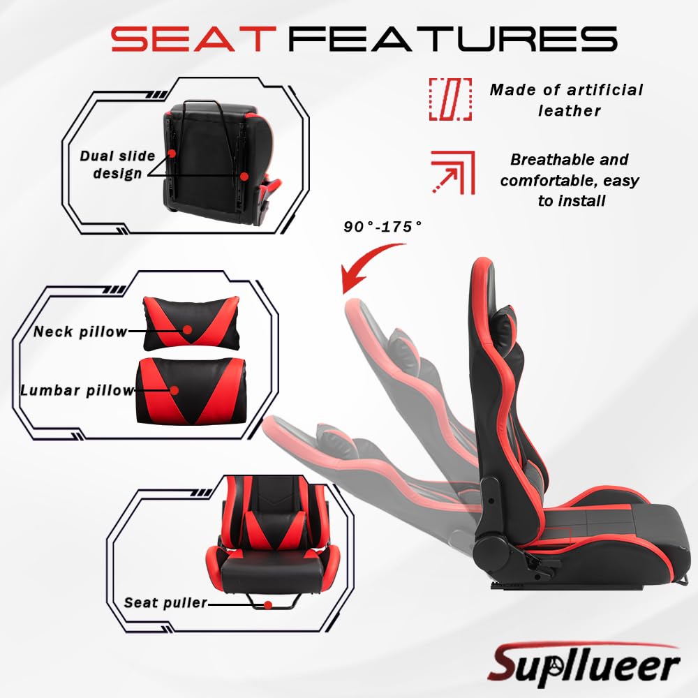 Supllueer Racing Simulator Cockpit Stand with Red Seat Fits Logitech G29 G923