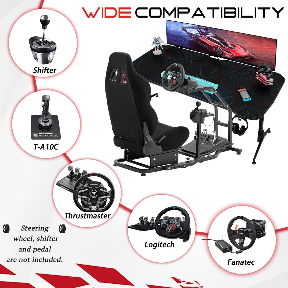 Supllueer Wheel Stand Racing Simulator Cockpit with Seat fit Logitech G29 G920