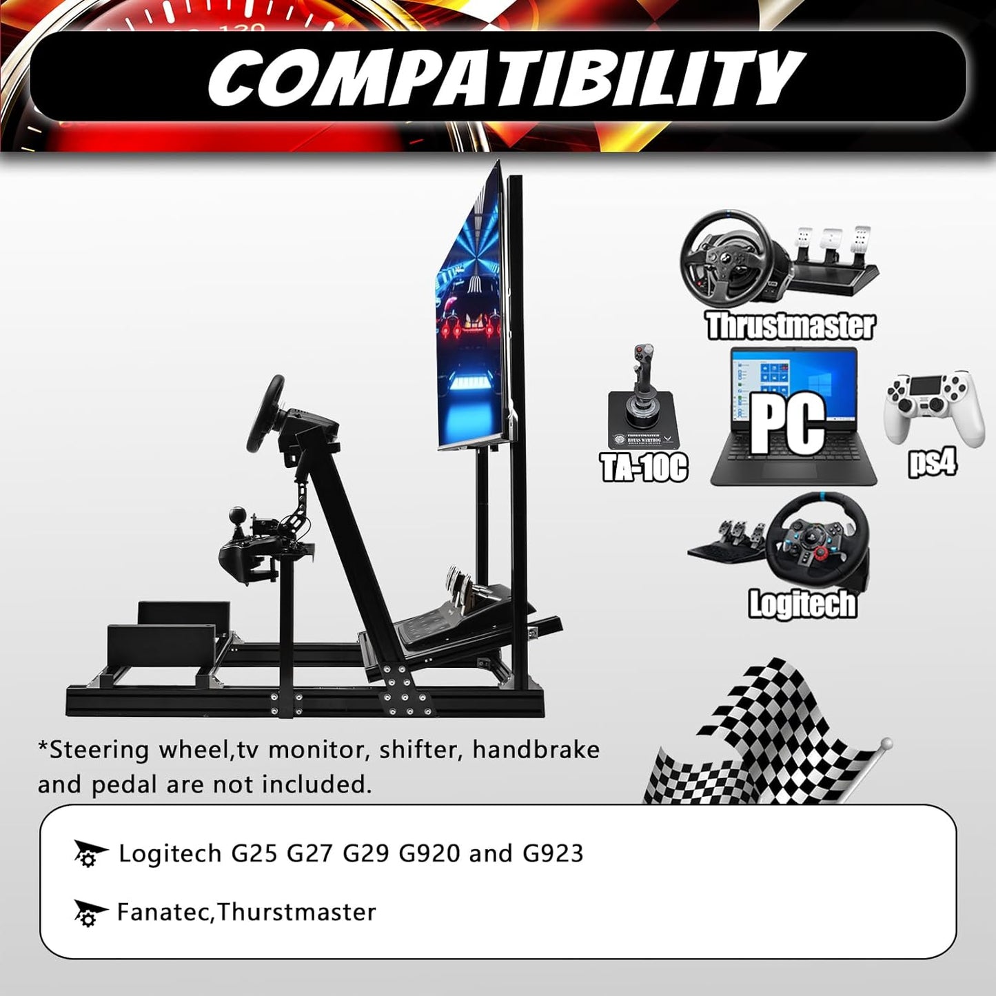 Supllueer Racing Simulator Cockpit with Display Bracket Fit Logitech G923