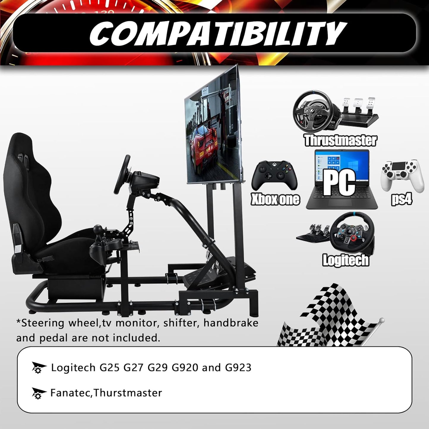 Supllueer Racing Simulator Cockpit Stand Adjustable fit Logitech G923 G29 G920