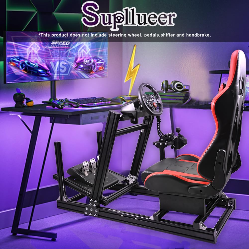 Supllueer Racing Simulator Cockpit with Red Racing Seat Fit Logitech G29 G920