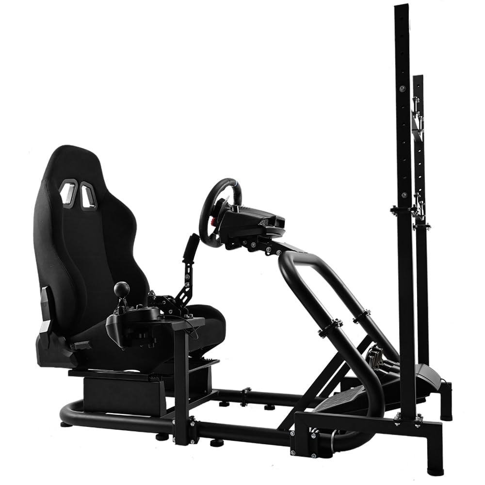 Supllueer Racing Sim Cockpit with Seat & Monitor Stand Fit Logitech G920 G923