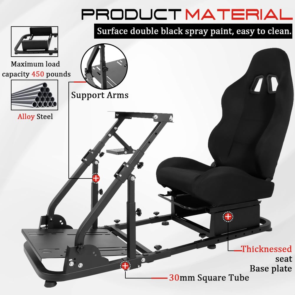 Supllueer G29 Racing Simulator Cockpit with Black Seat Fit Logitech G923 G920
