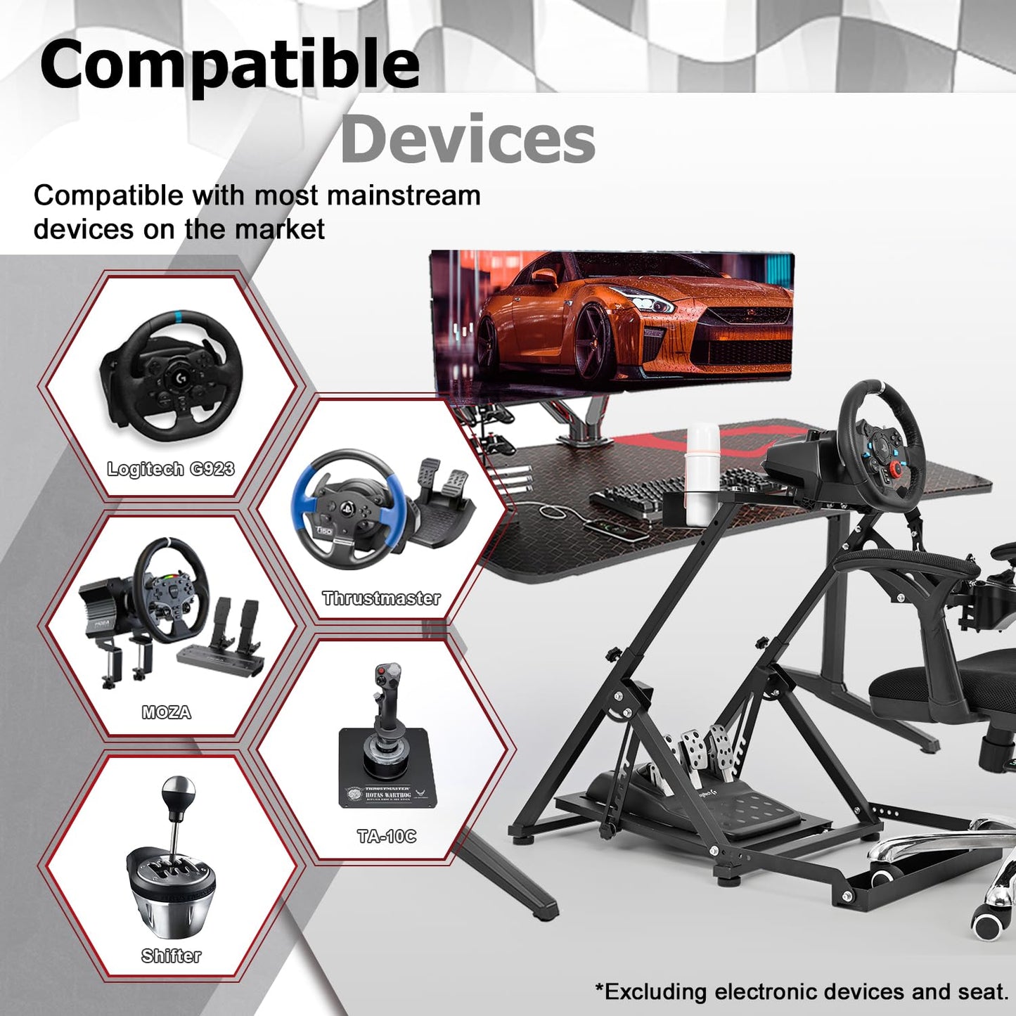 Supllueer Steering Wheel Stand with Card Slot X-Frame fit for Logitech Thrustmaster Fanatec