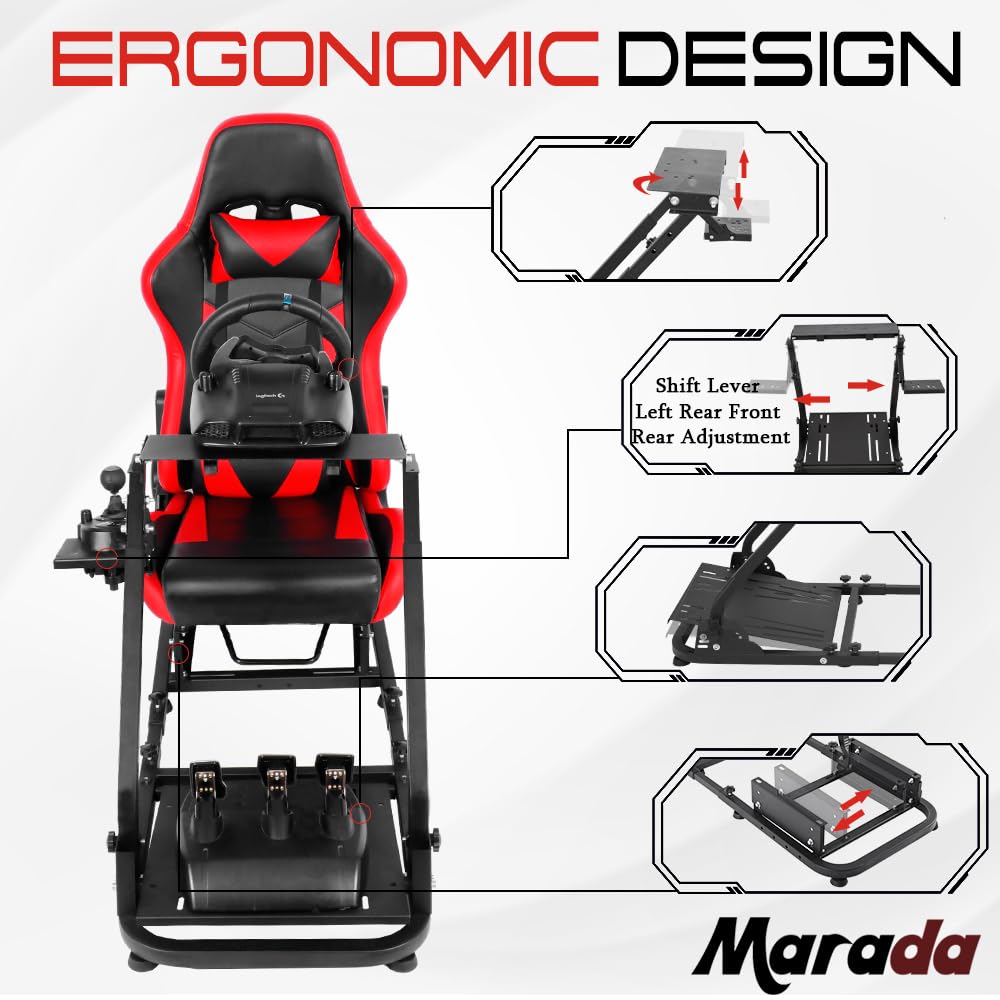Supllueer Racing Simulator Cockpit Stand with Red Racing Seat Switching Gear Lever Removable fit for Logitech,Thrustmaster, G27 G29 G920 G923 T300RS, Racing Wheel Frame, No Wheel Pedal Shifter