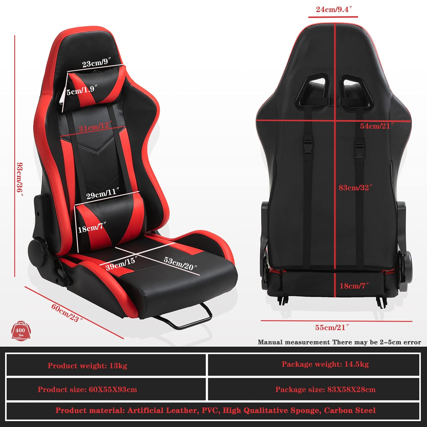 Supllueer Gaming Seat Racing Bucket Seat Simulator Seat Lumbar with Cushion and Seat,Adjustment Seat PU Leather Heavy-Duty Metal Frame (No Steering Wheel Stand)