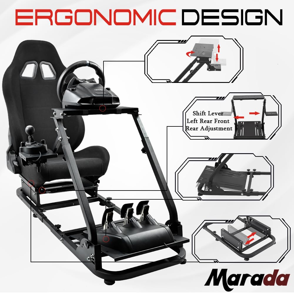 Supllueer Racing Simulator Cockpit Black Seat Stand Switching Gear Lever Removable fit for Logitech G27 G29 G920 G923,Thrustmaster T300RS, Racing Wheel Stand Sim Cockpit No Wheel Pedal Shift