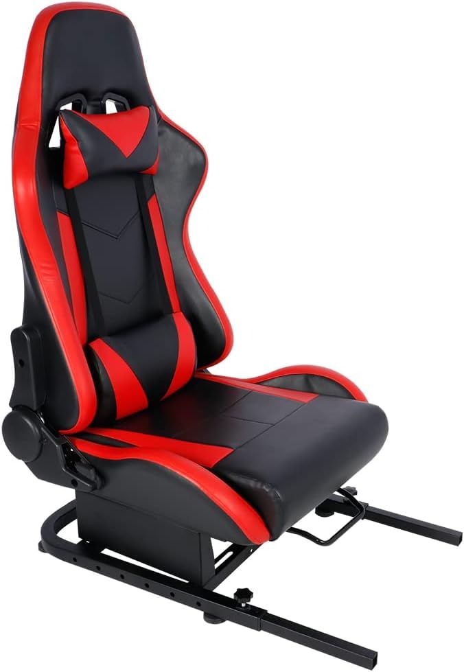 Supllueer Racing Rear Seat Stand Add-On Stand with Red Racing Seat for Steering Wheel Stand to Expand into Racing Simulator Cockpit Fit for Logitech, Thrustmaster, Fanatec, G29 G920 G923