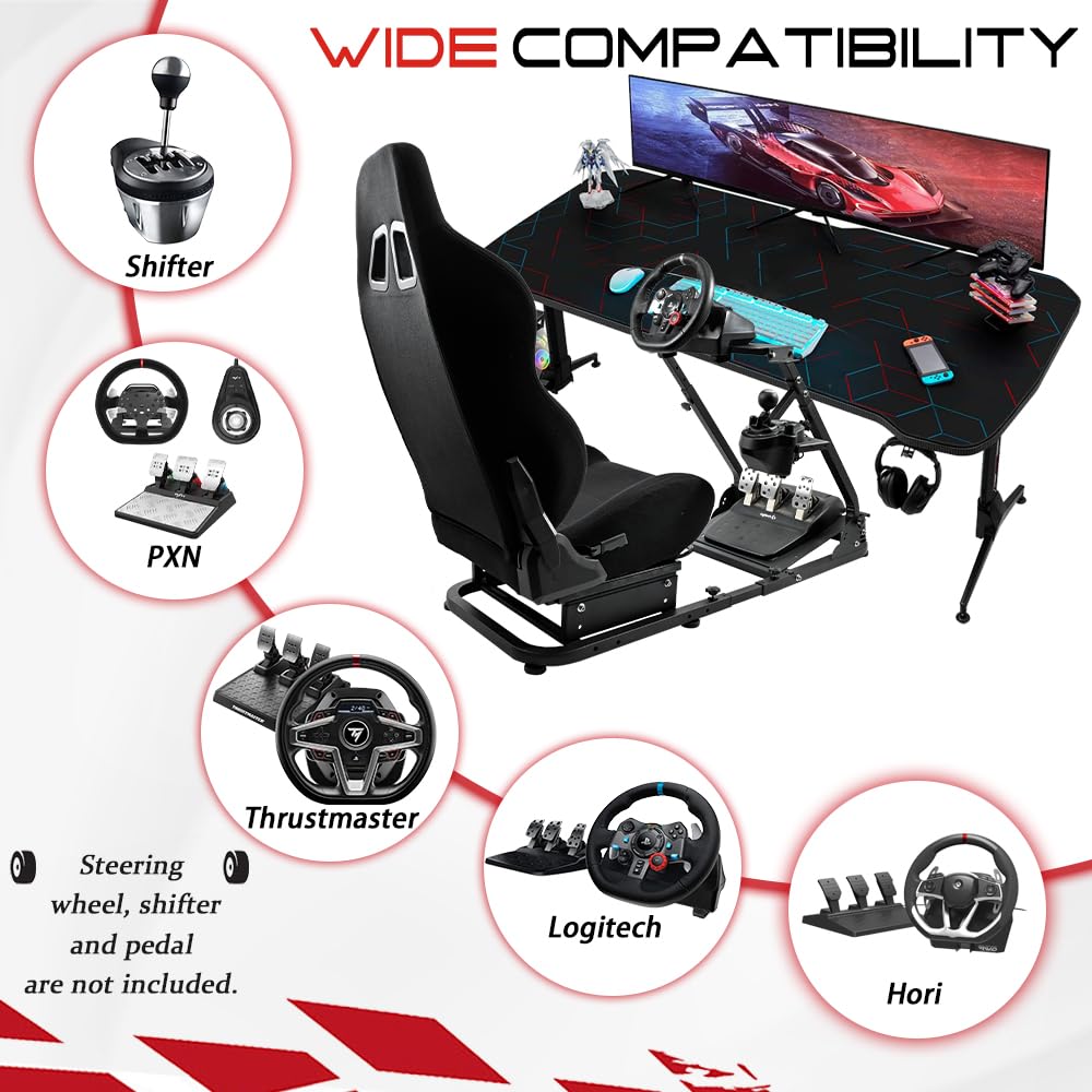 Supllueer Racing Simulator Cockpit Black Seat Stand Switching Gear Lever Removable fit for Logitech G27 G29 G920 G923,Thrustmaster T300RS, Racing Wheel Stand Sim Cockpit No Wheel Pedal Shift
