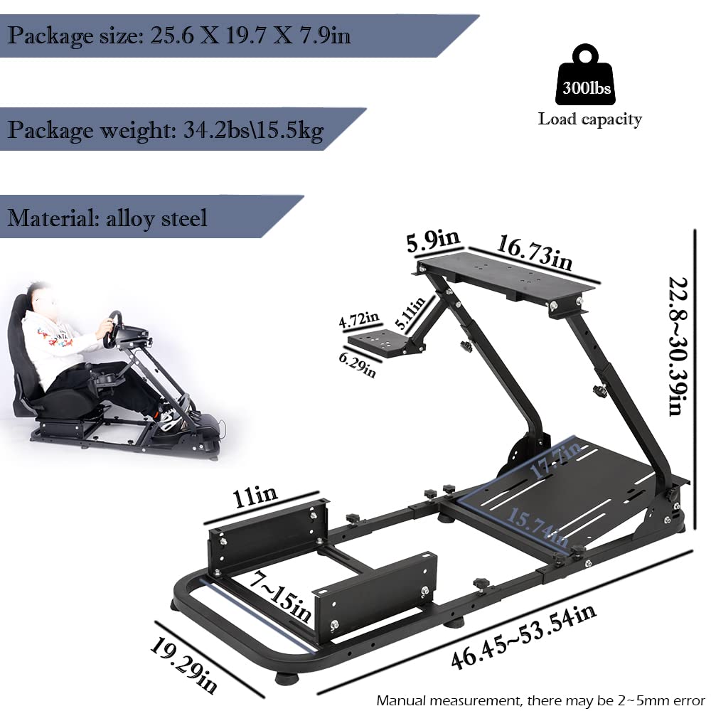 Supllueer Racing Simulator Cockpit with Gear Lever Removable Fit for Logitech/Thrustmaster G25 G27 G29 G920 G923 T300RS T500, Sim Racing Wheel Stand No Wheel Pedal Seat