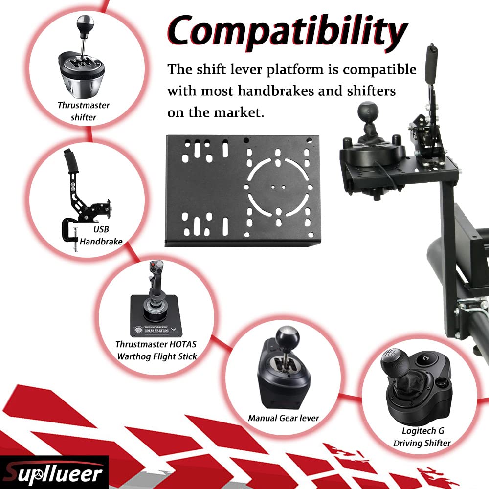 Supllueer Racing Simulator Game Stand Joystick Shifter Accessory,Supports Simultaneous Installation of Shifter Handbrake,fits Logitech Thrustmaster A10C, With Bolt,only for some Racing Wheel Stand