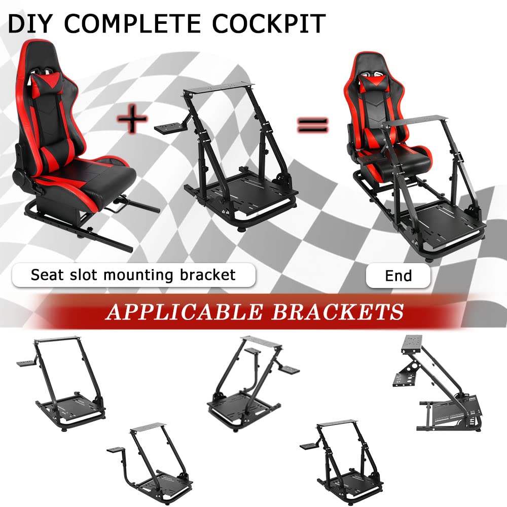 Supllueer Racing Rear Seat Stand Add-On Stand with Red Racing Seat for Steering Wheel Stand to Expand into Racing Simulator Cockpit Fit for Logitech, Thrustmaster, Fanatec, G29 G920 G923