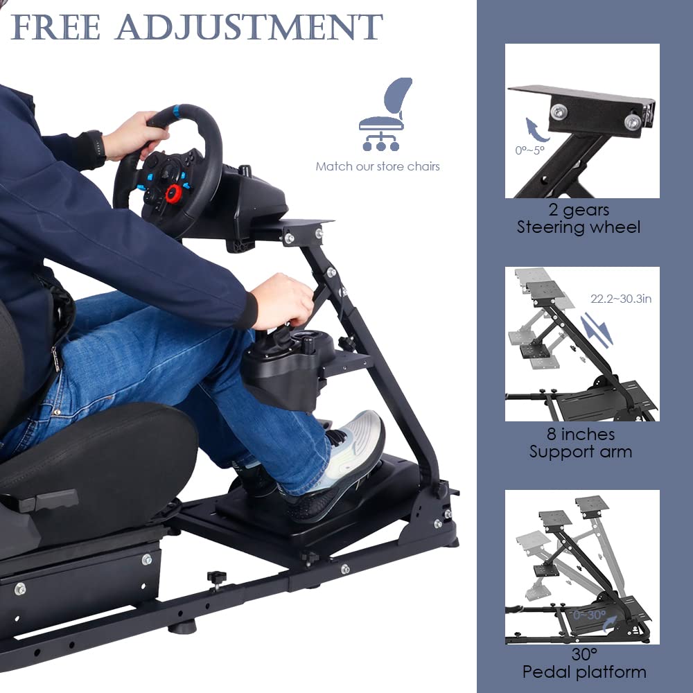Supllueer Racing Simulator Cockpit with Gear Lever Removable Fit for Logitech/Thrustmaster G25 G27 G29 G920 G923 T300RS T500, Sim Racing Wheel Stand No Wheel Pedal Seat