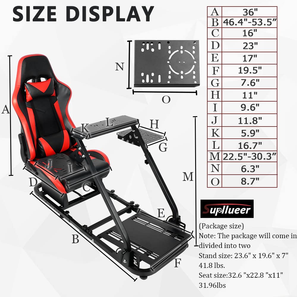 Supllueer Racing Flight Simulator Cockpit with Red Racing Seat fit for Logitech,Thrustmaster, Saitek, G920 X52 X56 G29 T300, Racing Wheel Stand Flight Sim Cockpit, No Wheel Pedal Shifter Keyboard