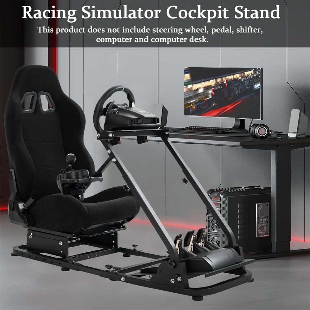 Supllueer Racing Simulator Cockpit Black Seat Stand Switching Gear Lever Removable fit for Logitech G27 G29 G920 G923,Thrustmaster T300RS, Racing Wheel Stand Sim Cockpit No Wheel Pedal Shift