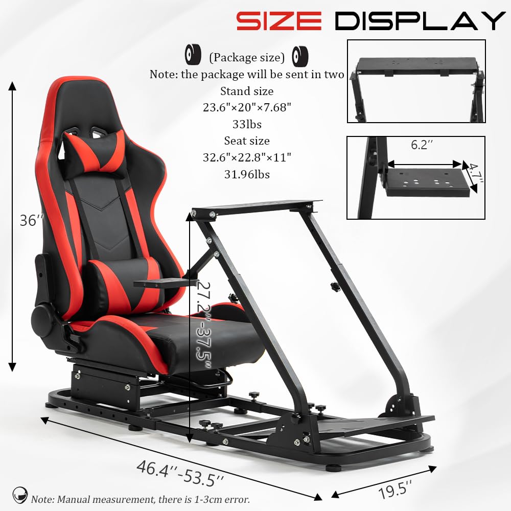 Supllueer Racing Simulator Cockpit Stand with Red Racing Seat Switching Gear Lever Removable fit for Logitech,Thrustmaster, G27 G29 G920 G923 T300RS, Racing Wheel Frame, No Wheel Pedal Shifter
