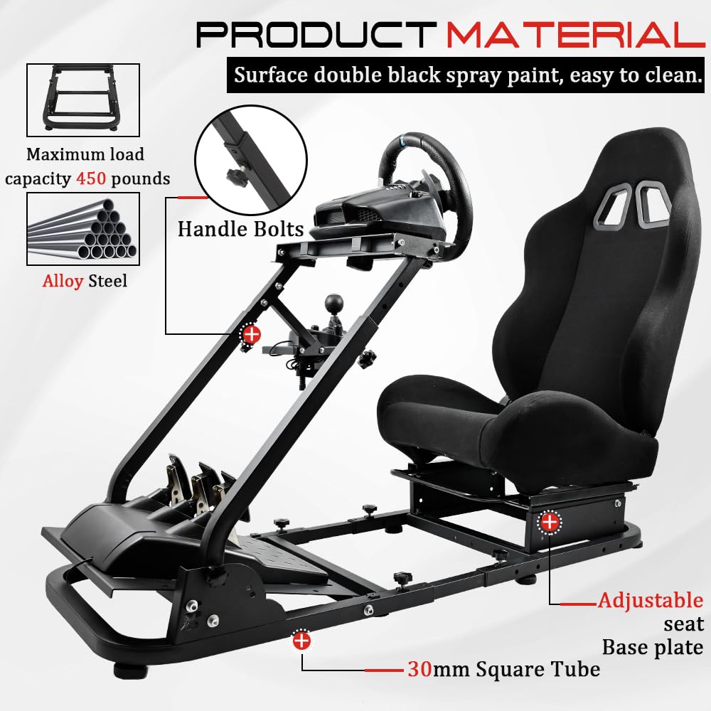 Supllueer Racing Simulator Cockpit Black Seat Stand Switching Gear Lever Removable fit for Logitech G27 G29 G920 G923,Thrustmaster T300RS, Racing Wheel Stand Sim Cockpit No Wheel Pedal Shift