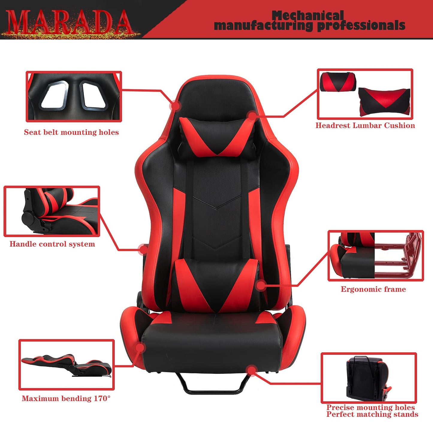 Supllueer Racing Rear Seat Stand Add-On Stand with Red Racing Seat for Steering Wheel Stand to Expand into Racing Simulator Cockpit Fit for Logitech, Thrustmaster, Fanatec, G29 G920 G923