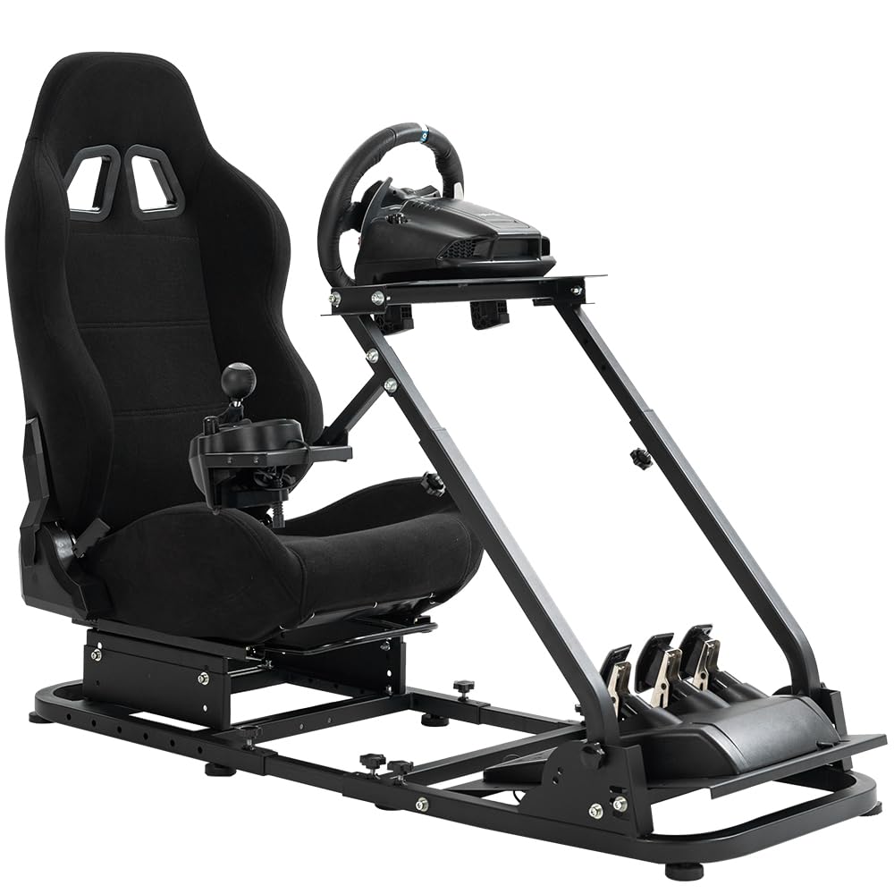 Supllueer Racing Simulator Cockpit Black Seat Stand Switching Gear Lever Removable fit for Logitech G27 G29 G920 G923,Thrustmaster T300RS, Racing Wheel Stand Sim Cockpit No Wheel Pedal Shift