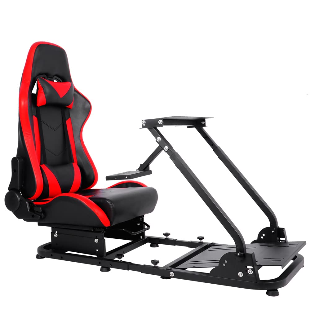 Supllueer Racing Simulator Cockpit Stand with Red Racing Seat Switching Gear Lever Removable fit for Logitech,Thrustmaster, G27 G29 G920 G923 T300RS, Racing Wheel Frame, No Wheel Pedal Shifter