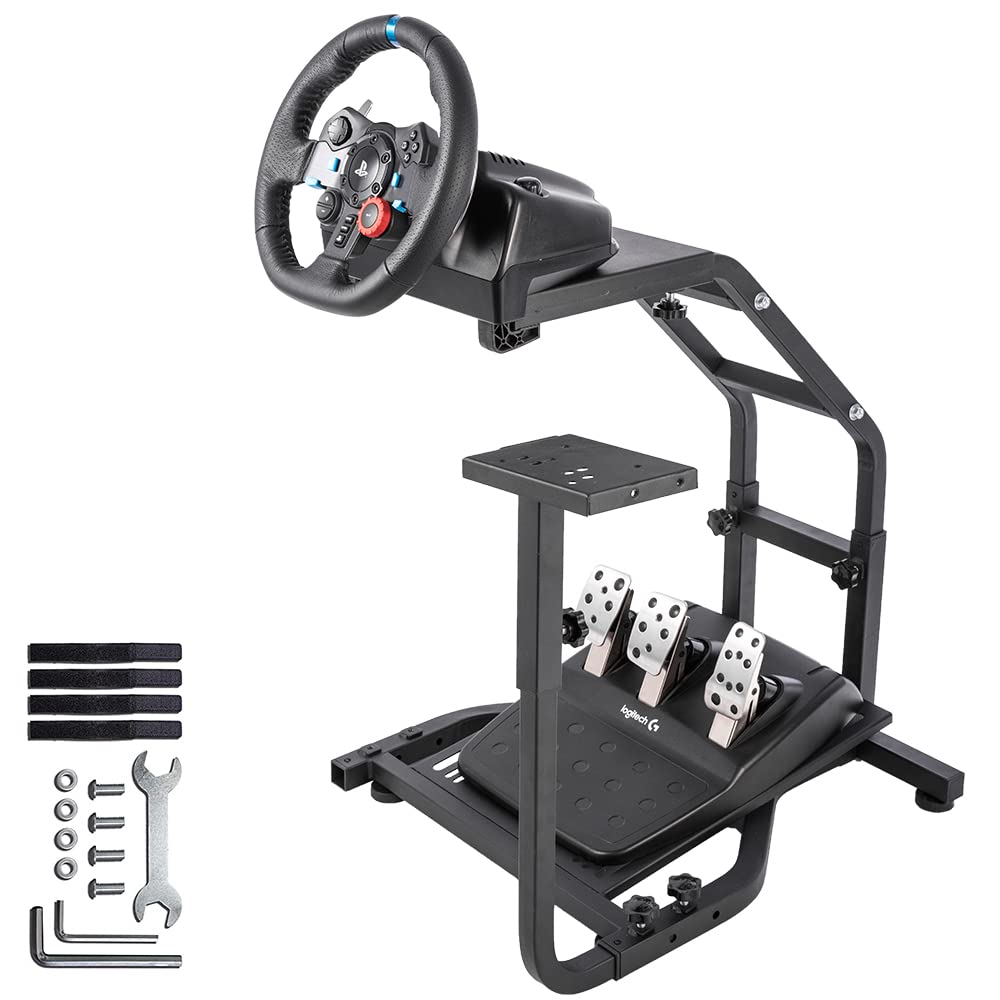 Supllueer Racing Wheel Stand Adjustable Fit for Logitech G25 G27 G29 G920 G923,Thrustmaster T300RS TX F458 T128 T248, Racing Simulator Cockpit, Steering Wheel Pedal Shifter Not Included