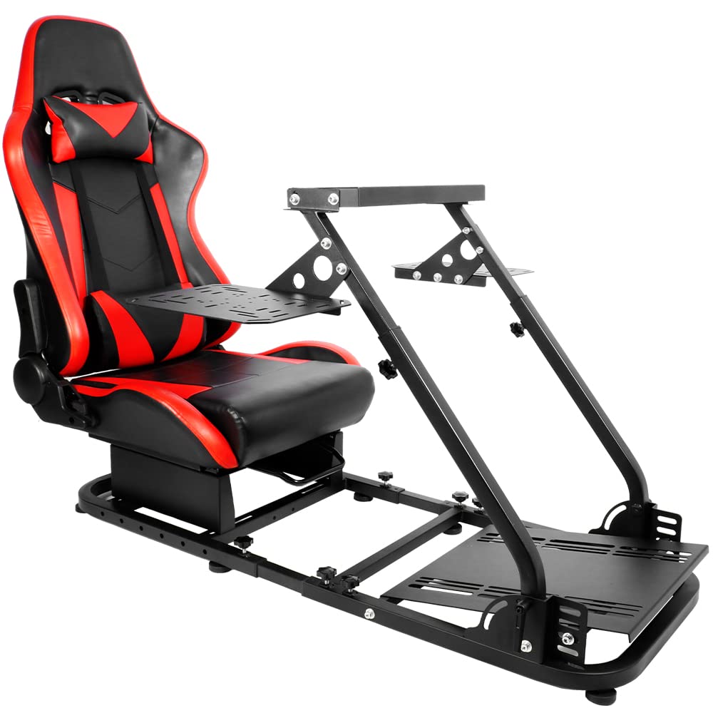 Supllueer Racing Flight Simulator Cockpit with Red Racing Seat fit for Logitech,Thrustmaster, Saitek, G920 X52 X56 G29 T300, Racing Wheel Stand Flight Sim Cockpit, No Wheel Pedal Shifter Keyboard